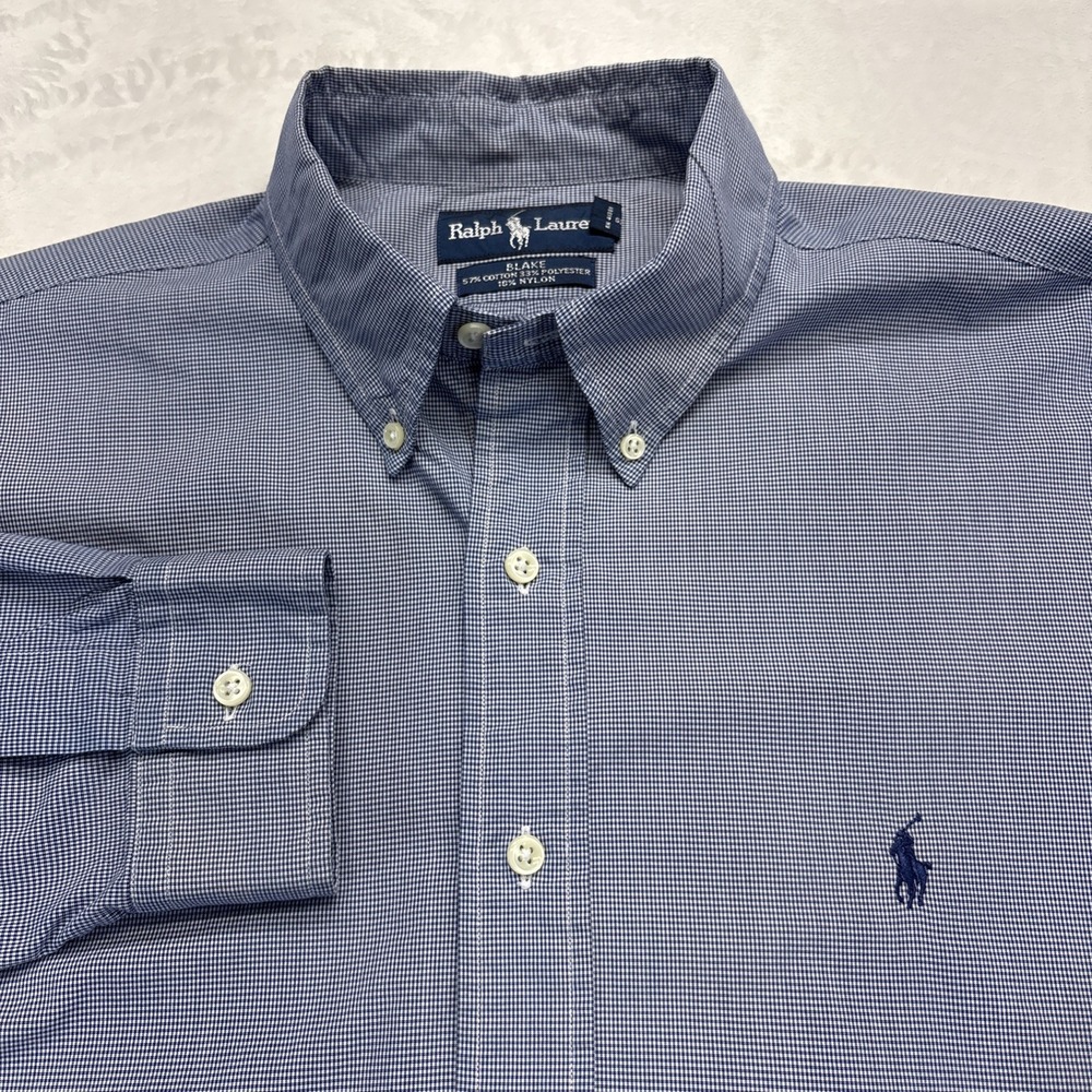 Polo Ralph Lauren Shirt Men's Large Blue Check Dress Button Up Blake